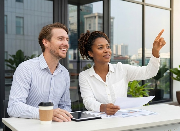 Dos inversores analizando el ratio que es clave para la salud financiera de un negocio en España mediante gráficos contables.