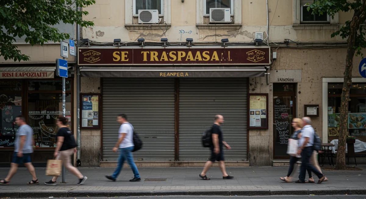 Cartel de traspaso en una tienda en España, oportunidad de negocio